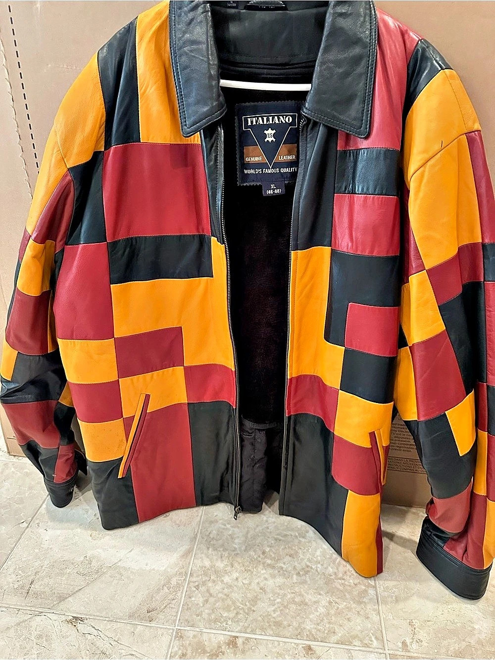 ITALIANO Color Block Leather Jacket Size XL Like New